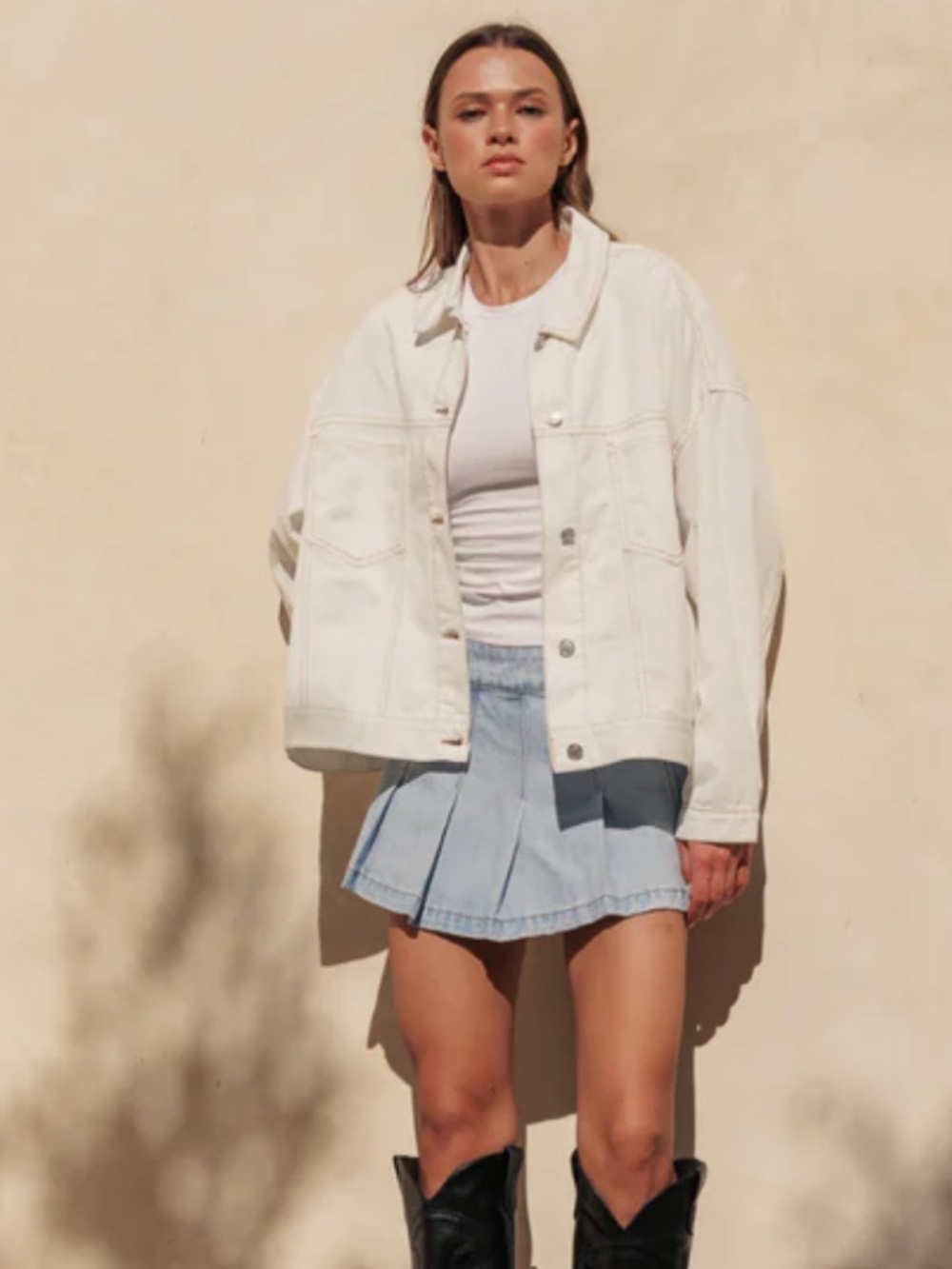 Cali 1850 Oversized Swing Denim Jacket - Ecru